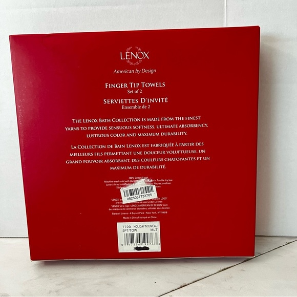 LENOX Holiday Finger Tip Towels Set of 2 Cream Green Burgundy - Picture 8 of 8